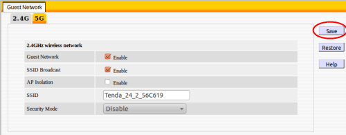 Save Guest Network Settings